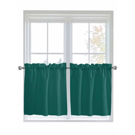 Dark Green Half Window Curtains 24 Inches Long, Farmhouse Solid Green Color Modern Art Window Treatment Curtain Drapes, Short Curtains Tiers for Kitchen Over Sink, 27.5"x24", 2 Panels