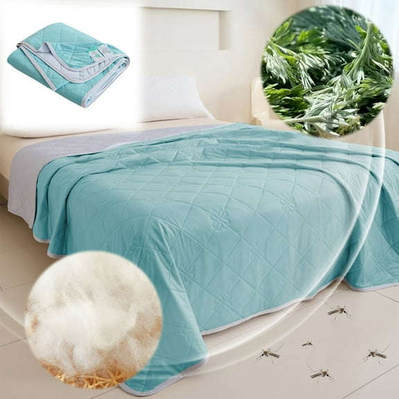 Dark Green Ice Silk Mugwort Summer Cool Quilt Air Conditioning Quilt Fc, Summer Ice & Mugwort Air Conditioning Quilt | Ice Themed Lightweight Summer Blanket | Machine Washable | Single & Double Sizes
