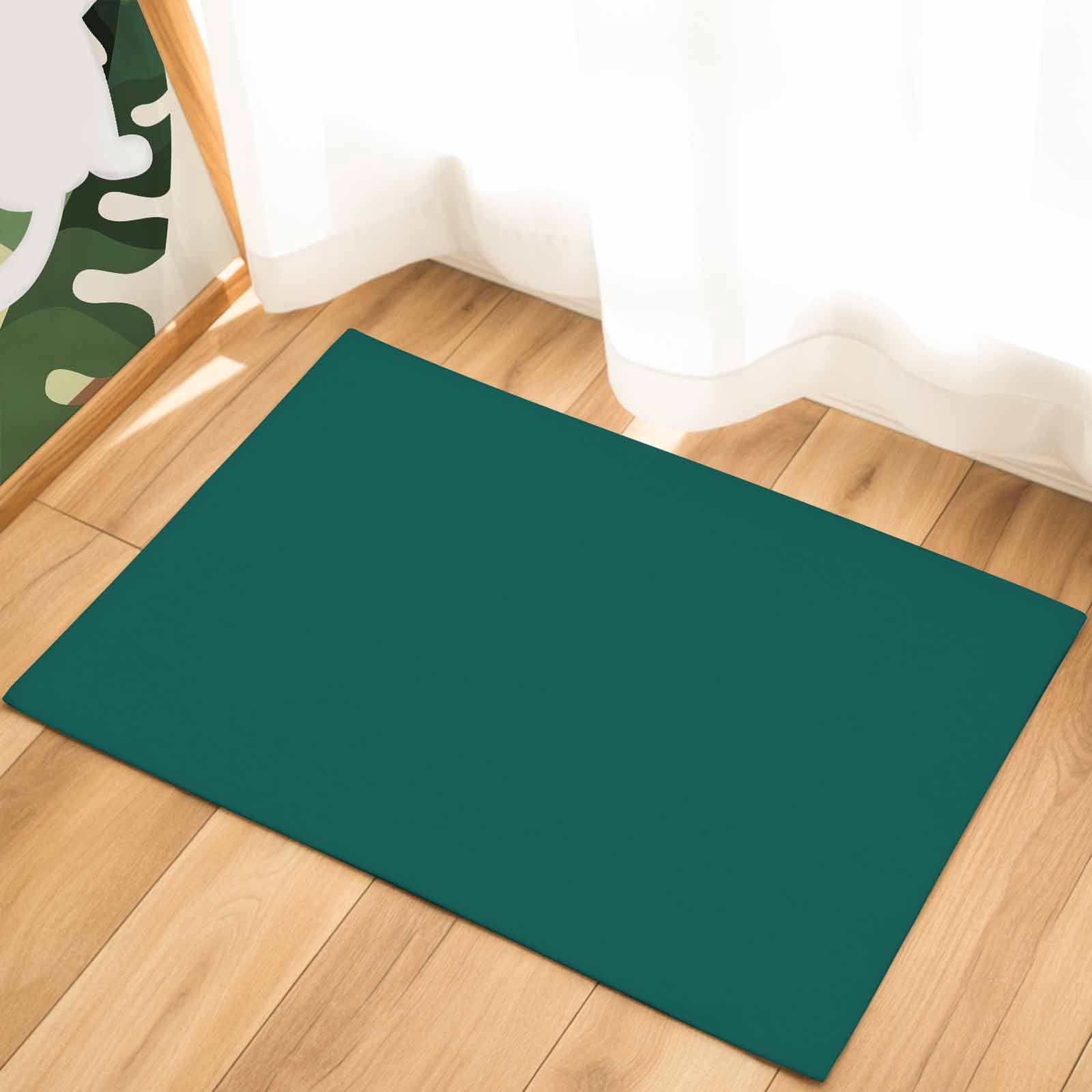 Dark Green Indoor Door Mat - 20"x31.5", Non-Slip Welcome Mat for Outdoor, Farmhouse Solid Green Color Modern Art Front Doormat for Entry, Low-Profile Doormat Entrance Rug for Kitchen/Bathroom