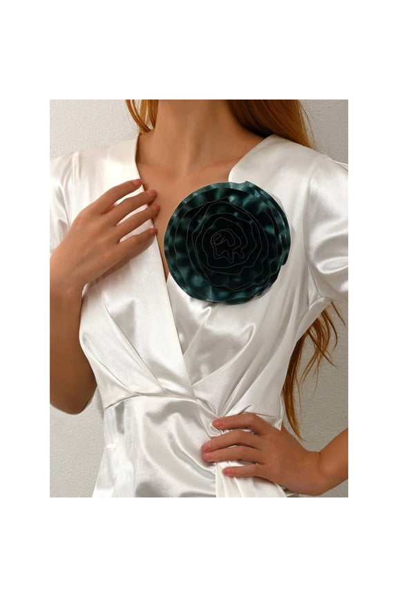 Dark Green Layered Floral Brooch, Elegant Statement Lapel Pin For Womens Daily, Banquet & Party Wear