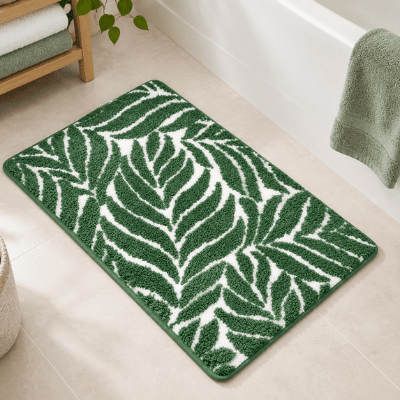 Dark Green Leaf Bathroom Rugs - Bath Mats Non Sliphine Washable Decor ...
