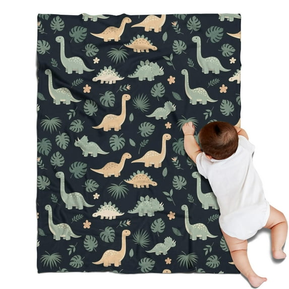 Dark Green Leafy Dinosaurs Pattern Blanket,Comfortable Soft Flannel Throw Blanket,All Season,Warm Lightweight Blankets for Sofa Bed Couch Living Room Chair,30"x40"