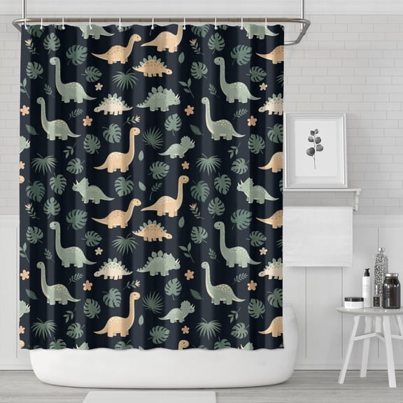 Dark Green Leafy Dinosaurs Pattern Shower Curtain 72"x84" ,Bathroom Decorative Shower Curtains Set with 12 Hooks,Modern Waterproof Washable Shower Curtain