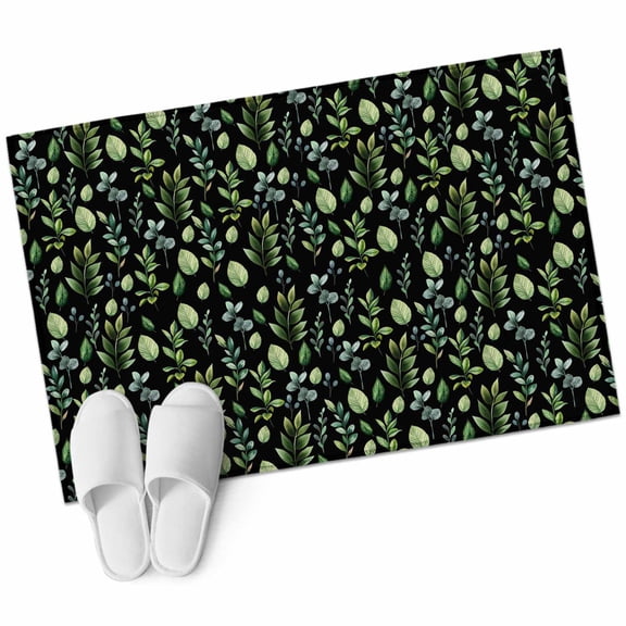 Dark Green Leaves Entryway Rug 2x3 Area Rug Washable Indoor Doormat Small Bathroom Rugs Non-Slip Accent Throw Rugs Pastoral Farmhouse Botanical Plant Floor Carpet for Kitchen Bedroom Entrance