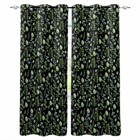 Dark Green Leaves Kitchen Curtains Pastoral Farmhouse Botanical Plant Cafe Short Curtains for Bathroom Blackout Window Curtain Small Window Treatment Drapes for Bedroom Living Room 27.5"x39"x2