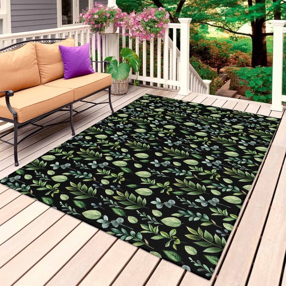 Dark Green Leaves Outdoor Rug for Patio/Deck/Porch, Non-Slip Large Area Rug 4 x 6 Ft, Pastoral Farmhouse Botanical Plant Indoor Outdoor Rugs Washable Area Rugs, Reversible Camping Rug Carpet Runner
