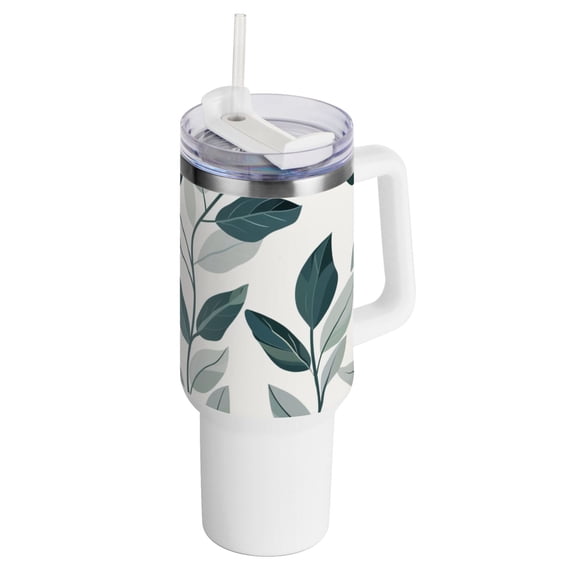 Dark Green Leaves Vines 40 oz Tumbler with Handle Insulated Travel Mug Lid Straw Leak Proof Steel Vacuum Water Bottles Glasses Fits in Car Cup Holder