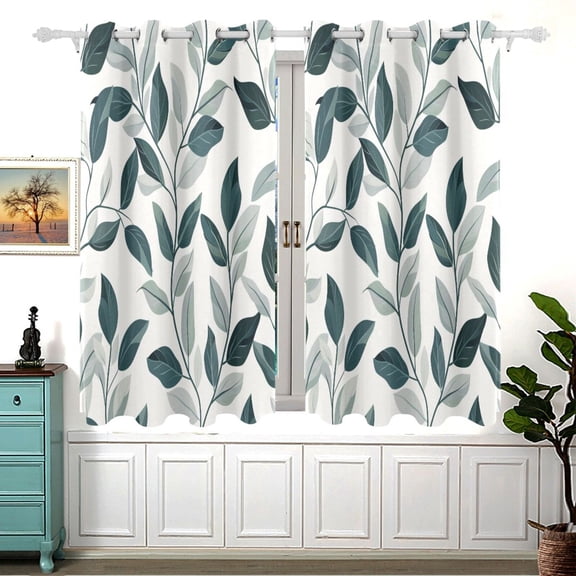 Dark Green Leaves Vines Black Out Curtains Aesthetic for Bedroom Living Room Sliding Glass Doors Kitchen Windows 2 panels set