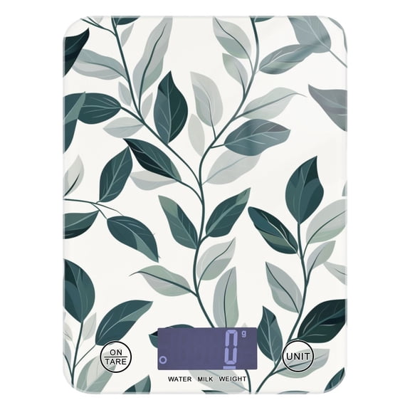 Dark Green Leaves Vines Food Scale Digital Kitchen Scale Waterproof Tempered Glass Tare Function 11 lb for Baking Cooking Meal Prep