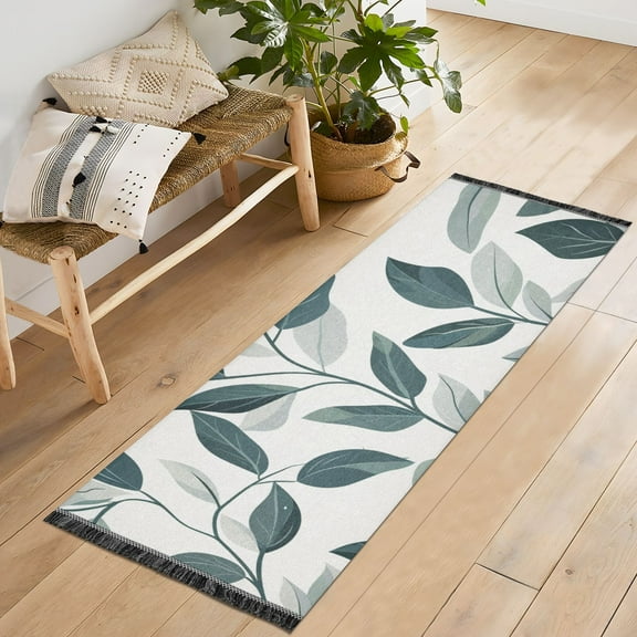 Dark Green Leaves Vines Runner Rug Machine Washable Area Rugs Carpet Non Slip Entryway Mat for Bedroom Entryway Front Door