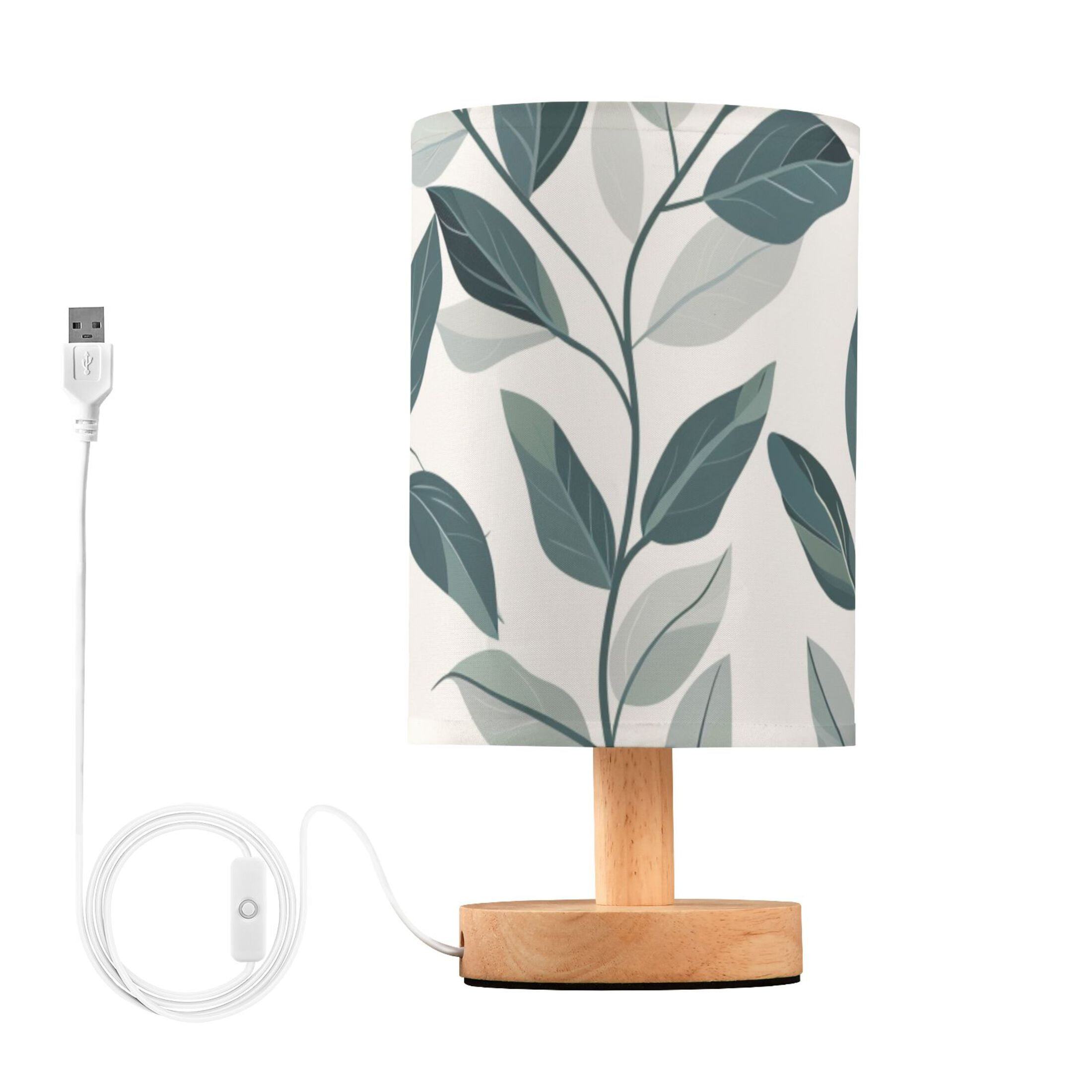 Dark Green Leaves Vines Table Lamp USB Bedside Desk Nightstand Lamp