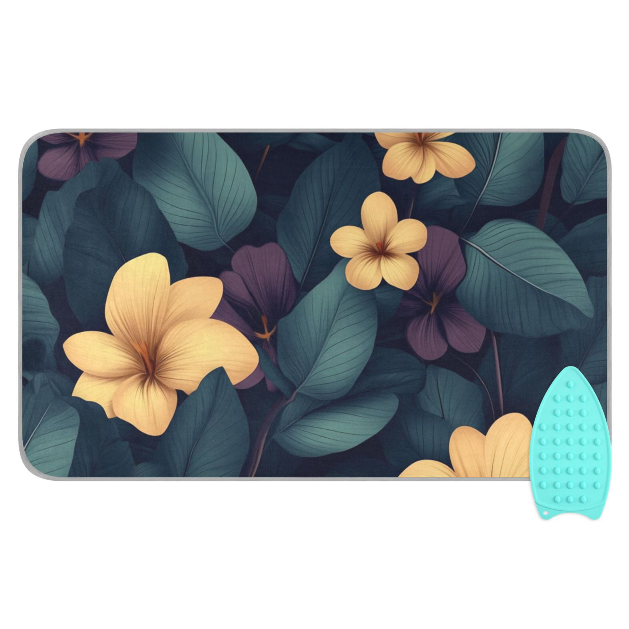 Dark Green Leaves and Yellow Flowers Ironing Mat Blanket for Table Top Travel Portable Ironing Board Pad 47.2x27.6 Inch