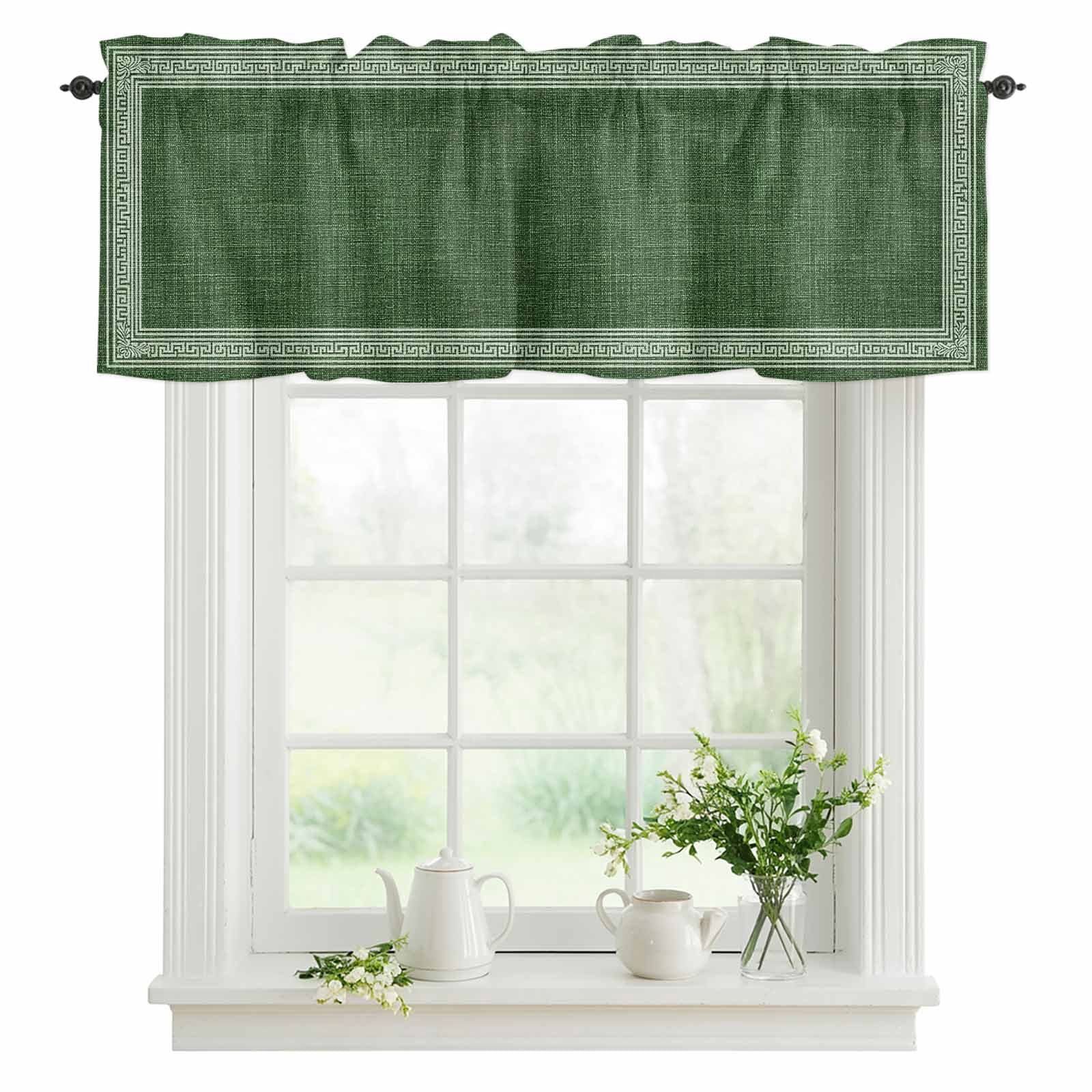 Dark Green Linen Key Design Valances for Windows, Rod Pocket Kitchen ...