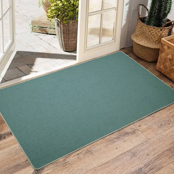 Dark Green Low Profile Bath Mat, 16x26 Inch, Non-Slip Rubber Backing, Machine Washable