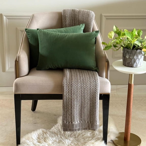 Dark Green Luxury Lumbar Pillow Cover 12"x18" | Pack of 2 Modern Velvet Oblong Pillow Cover Solid | Plain Solid Pillowcases for Bed, Couch & Sofa, Modern Home Décor - Dark Green Velvet Dream