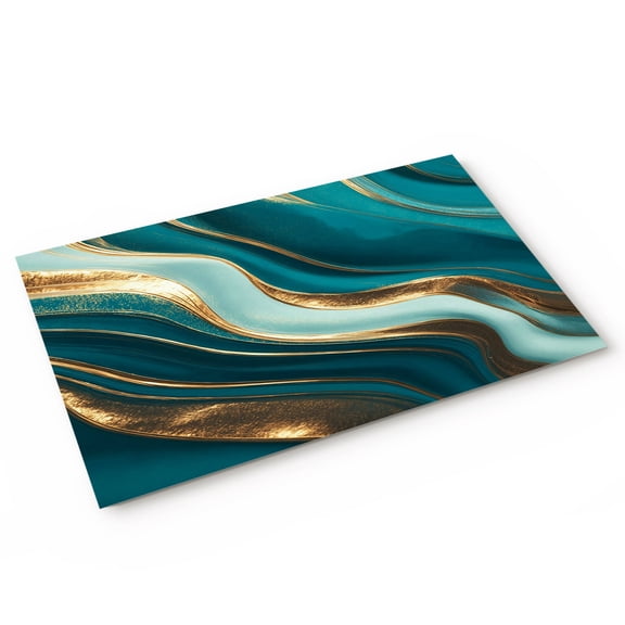 Dark Green Marble Door Mat Gold Line Abstract Art Fluid Modern Non Slip Absorbent Entrance Mat Washable Low Profile Indoor Doormat for Front Door Entryway Entry 16"x24"