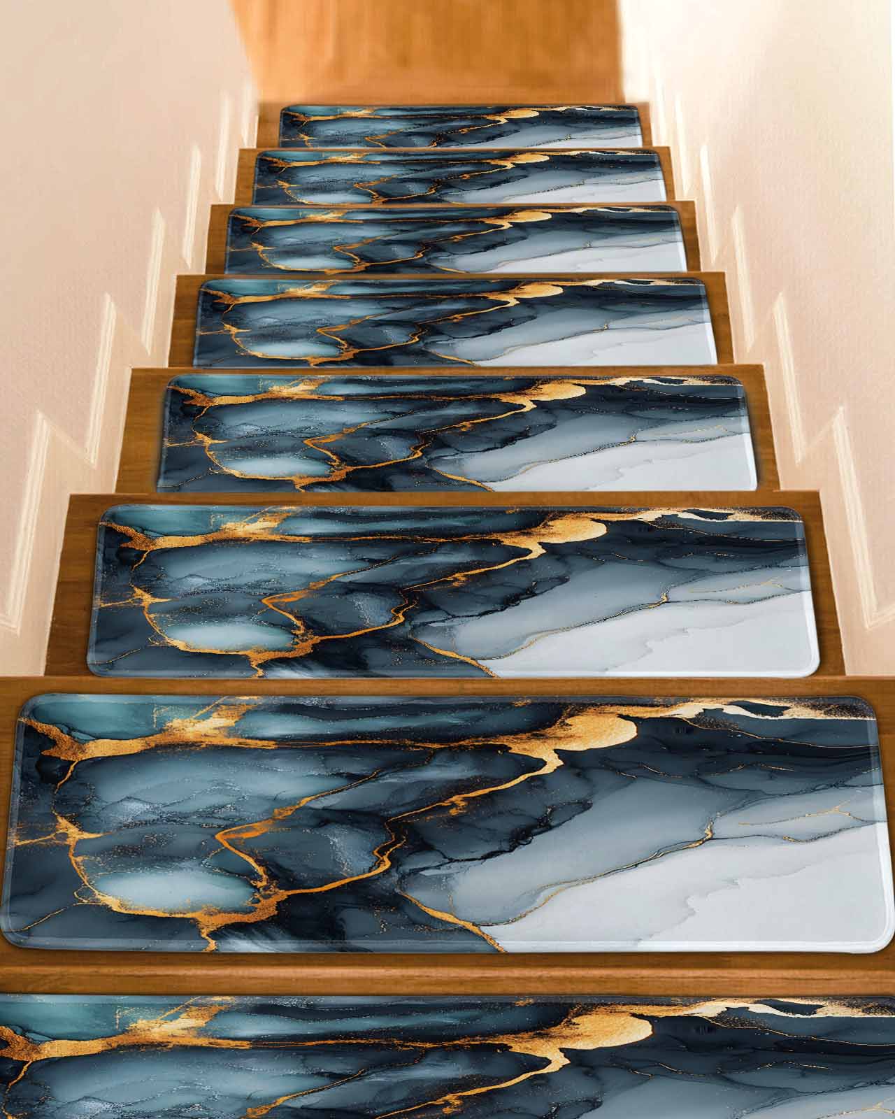 Dark Green Marble Non-Slip Stair Treads for Wooden Steps, 15 Pack ...