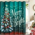 thumbnail image 1 of Dark Green Merry & Bright Christmas Shower Curtain Set for Bathroom Decoration Snow Colored Ball Christmas Tree Design Shower Curtain Waterproof with Hooks 72x72 Innch, 1 of 6