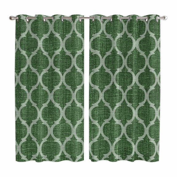 Dark Green Moroccan Kitchen Curtains Window Panels, Middle Century Quatrefoil Plaid Art Insulated Window Treatment Curtain, Grommet Curtains for Bedroom/Living Room/Bathroom, 2 Piece 42"Wx63"L