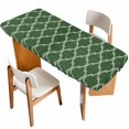 thumbnail image 1 of Dark Green Moroccan Table Cloths for 8 Foot Rectangle Tables, Middle Century Quatrefoil Plaid Art Patio Waterproof Elastic Fitted Tablecloths, Washable Rectangular Table Cover for Camping, 1 of 8