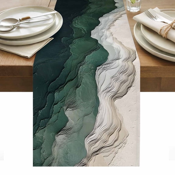 Dark Green Mountain Range Table Runner Country Rustic Topography Tablerunners 13 x 48 Inch, Table Decorations Tabletop Scarf for Summer Gathering Holiday Farmhouse Kitchen Dining Decor
