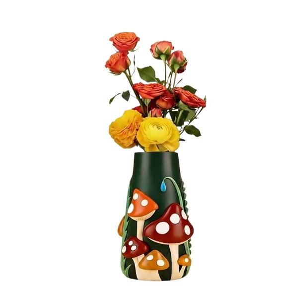 Dark Green Mushroom Shaped Flower Pot Creative Resin Succulent Planter Whimsical Forest Style Desktop Decor for Flowers and Plants