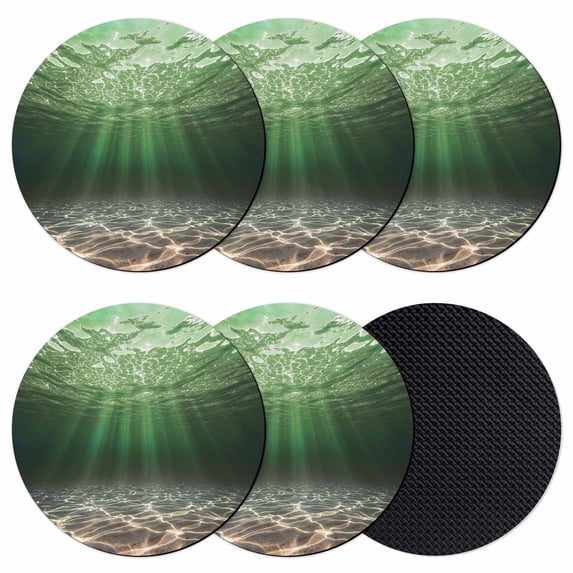 Dark Green Ocean Waves Coasters Set of 6, Absorbent Coasters for Drinks, Summer Beach Coastal Abstract Coaster for Desk Coffee Table Protection, Home Decor House Warming Gifts 4"