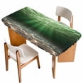 thumbnail image 1 of Dark Green Ocean Waves Table Cloths for 4 Foot Rectangle Tables, Summer Beach Coastal Abstract Patio Waterproof Elastic Fitted Tablecloths, Washable Rectangular Table Cover for Camping, 1 of 8