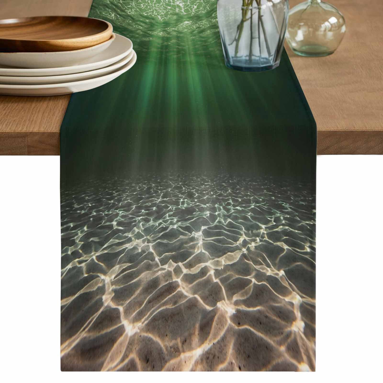 Dark Green Ocean Waves Table Runner 48 Inches, Summer Beach Coastal ...