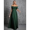 thumbnail image 1 of Dark Green Off Shoulder Twist Ruched Satin A-Line Evening Gown Maxi Dress, 1 of 30