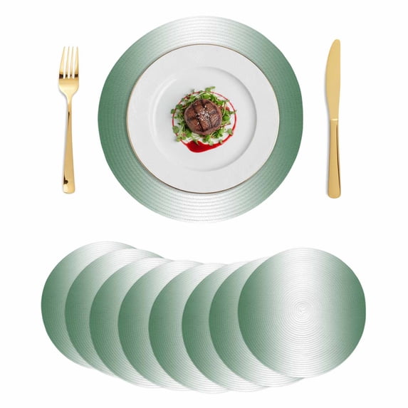 Dark Green Ombre Round 15 Inch Placemats Set of 8, Modern Gradient Abstract Art HeatResistant Non Slip Place Mats for Dining Table, Wipeable Braided Kitchen Table Mats for Housewarming