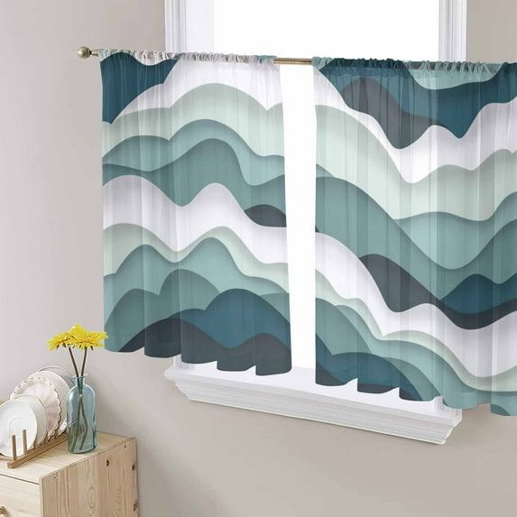 Dark Green Ombre Sheer Curtains 54 Inches Length 2 Panels Set, Window Sheer Curtains for Living Room/Bedroom, Modern Geometric Moire Abstract Art Light Filtering Rod Pocket Curtain 52'' x 54'' x 2