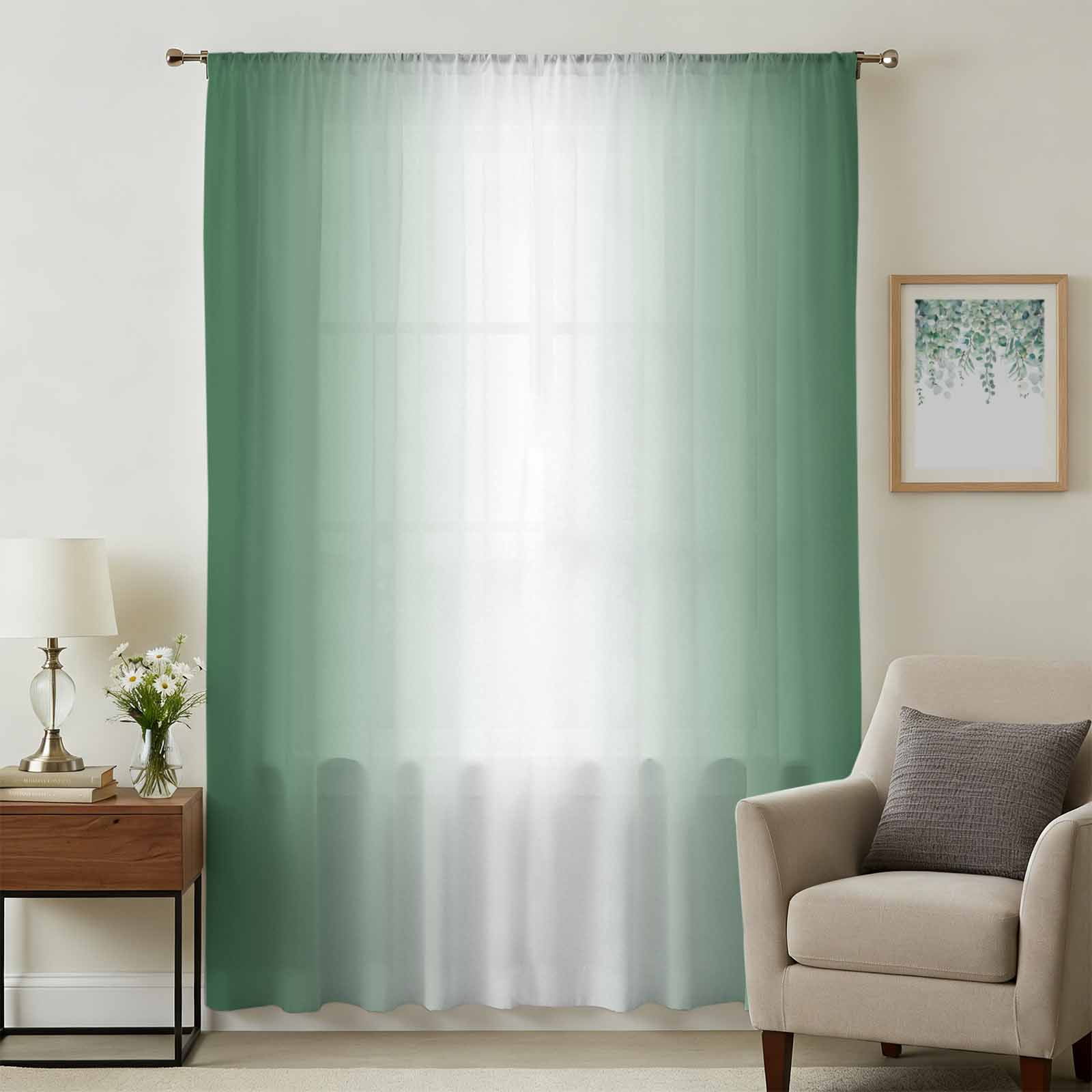 Dark Green Ombre Sheer Curtains 72 Inches Long, Modern Gradient ...