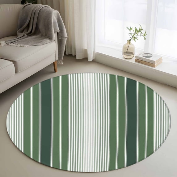 Dark Green Ombre Stripe Round Area Rug 3 FT, Small Kitchen Bathroom Mats, Farmhouse Simple Striped Washable Indoor Outdoor Throw Runner Carpet Non-Shedding Doormat for Table Shower Sofa Entryway