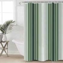 Dark Green Ombre Stripe Small Stall Shower Curtain, Waterproof Shower Curtains for Bathroom, Farmhouse Simple Striped Washable Fabric Cloth Bath Curtain for Bathtub Decoration with Hooks 36x72 Inches
