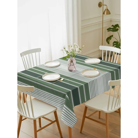 Dark Green Ombre Stripe Tablecloth Rectangle Table Cloth 52x70,Waterproof Outdoor Table Cloth Covers Decorative Table Protector,Farmhouse Simple Striped Washable Table Cover for Kitchen Dinning Party