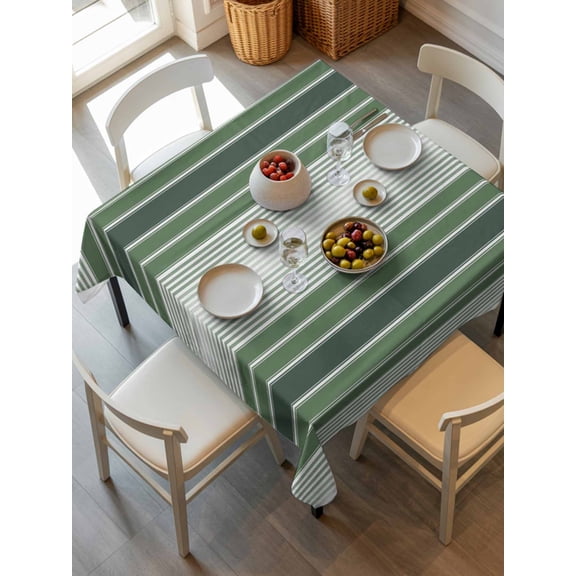 Dark Green Ombre Stripe Tablecloth Square Table Cloth 54x54, Waterproof Outdoor Table Cloth Covers Decorative Table Protector, Farmhouse Simple Striped Washable Table Cover for Kitchen Dinning Party
