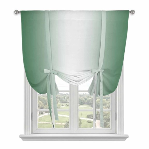 Dark Green Ombre Tie Up Curtains for Small Windows,Adjustable Rod Pocket Valance 45 Inch Short, Modern Gradient Abstract Art Window Treatment Balloon Roman Blind Shade, 34" x 45"