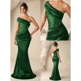 thumbnail image 1 of Dark Green One-Shoulder Sequin Bodice Mermaid Satin Evening Gown, 1 of 30
