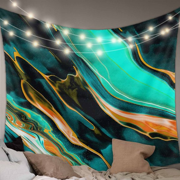 Dark Green Orange Marble Large Tapestry for Bedroom Wall Hanging Tapestry, Modern Abstract Art Marbles Ceiling Backdrop Tapestries Poster Blanket Wall Decor for Teens Room Living Room Dorm 86" x 104"