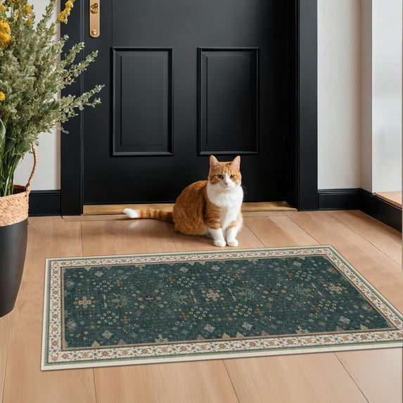 Entry Area Rug Dark Green Oushak 2x4 Entryway Rug - Modern Vintboho Eclectic Flpastel ...