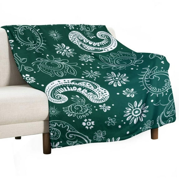 Dark Green Paisley Floral Pattern Design Soft Print Blanket Throw Blankets Warm Cozy Lightweight Couch Blanket Stuff Gifts for Women Girls Kids Mom Teens Boys