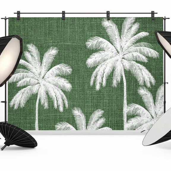 Dark Green Palm Trees Backdrop for Photography, Summer Beach Tropical Farmhouse Photo Backdrop Portrait Background Party Banner Photo Backgrounds for Studio Booth Props, 7x5ft
