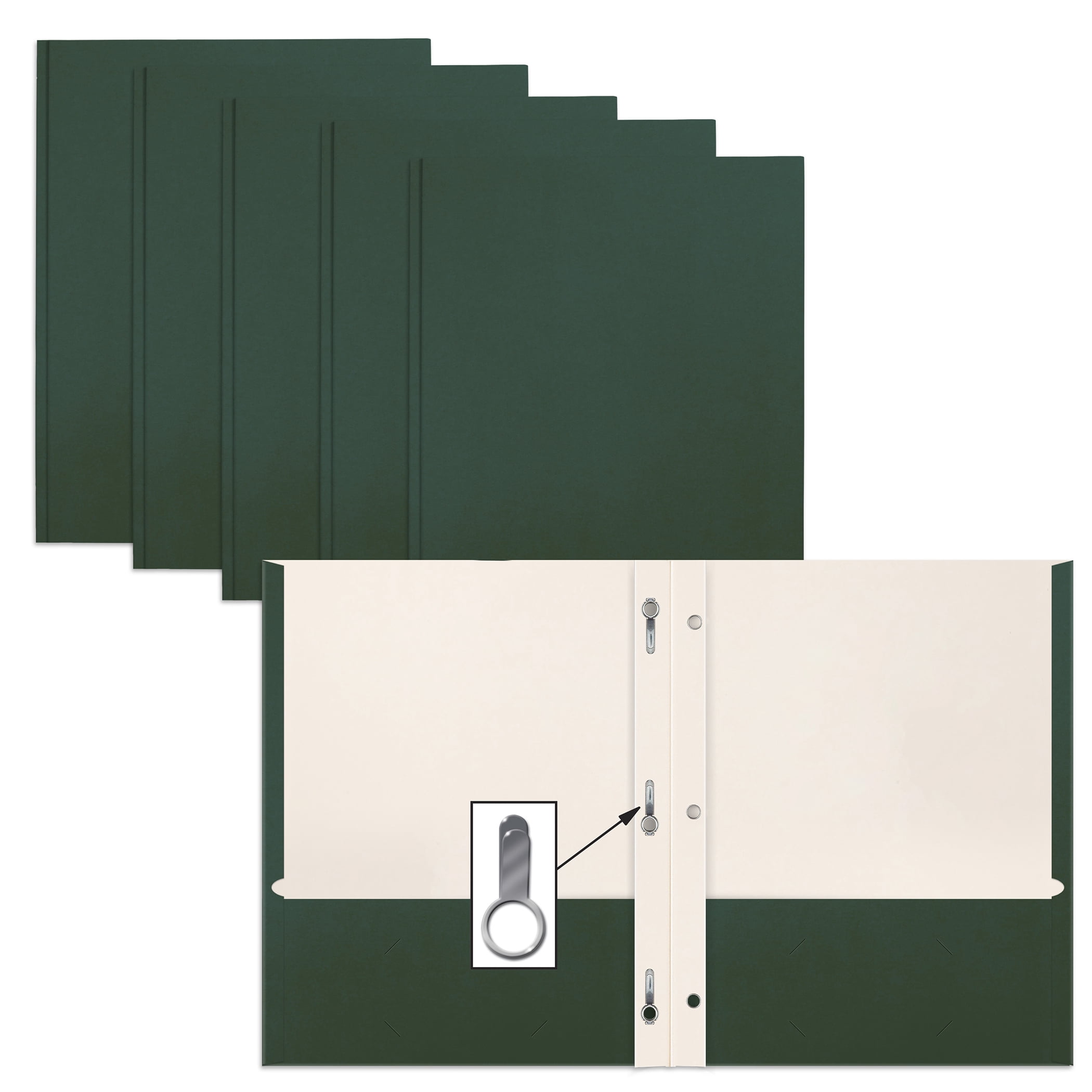 Dark Green Paper 2 Pocket Folders with Prongs, 50 Pack, by Better Office Products, Matte Texture, Letter Size Paper Folders, 50 Pack, with 3 Metal Prong Fastener Clips, Dark Green