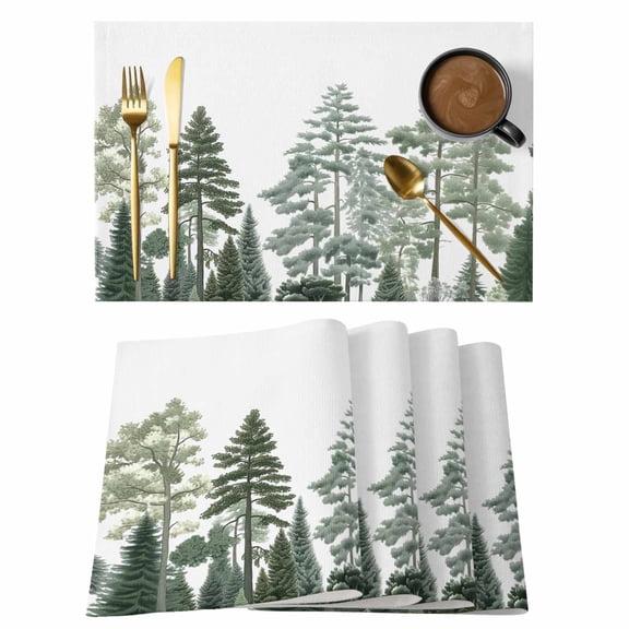 Dark Green Pine Maple Forest Placemats Set of 6,Wipeable Washable Table Mats for Dining Tables, Rustic Trees Place Mats for Kitchen Event Party Tabletop Decor