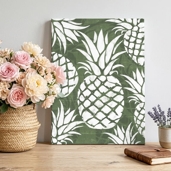Dark Green Pineapple Canvas Wall Art, Summer Country Vintage Tropical Botanical Fruits Framed Canvas Wall Decor Picture Print Artwork Decorations for Living Room Office Ready to Hang 10" x 8"