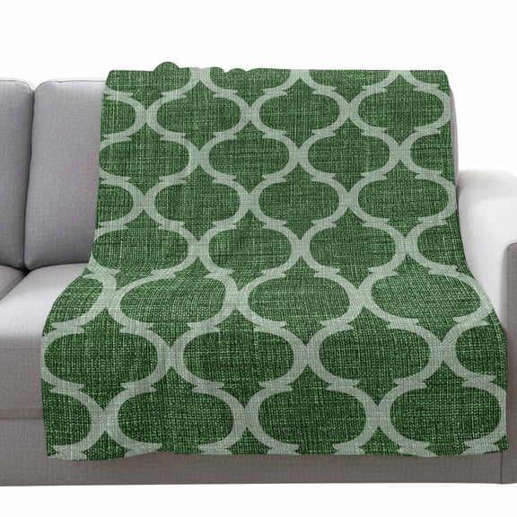 Dark Green Plaid Fleece Throw Blanket Lightweight Retro Country Moroccan National Geometrical Plaid Fuzzy Flannel Throws Super Soft Cozy Flannel Blanket for Couch, Sofa, Bed, Travel 60"x80"