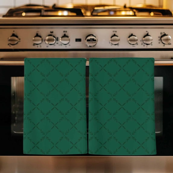Dark Green Plaid Kitchen Towels Set of 4, Country Vintage Abstract Striped Lattice Absorbent Dish Towels for Kitchen, Microfiber Hand Towel, Quick Drying Tea Towel for Cleaning Decorative Dishcloths