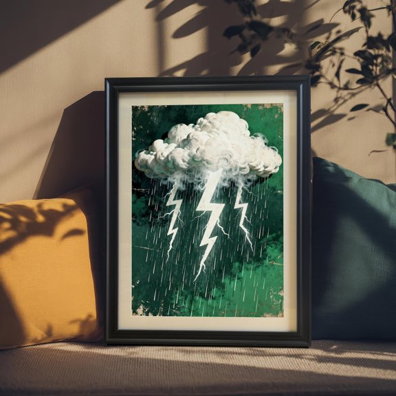 Dark Green Rain Lightning Storm Wall Decor