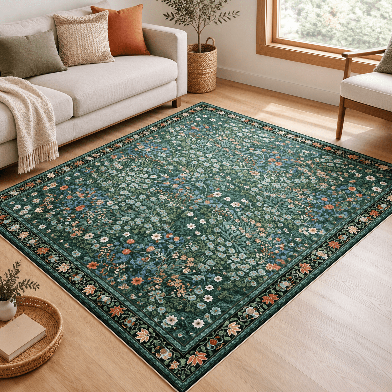 Dark Green Rectangular Rug Dark Green Rectangular 4x6 Washable Area Rug for Living Room Bedroom ...